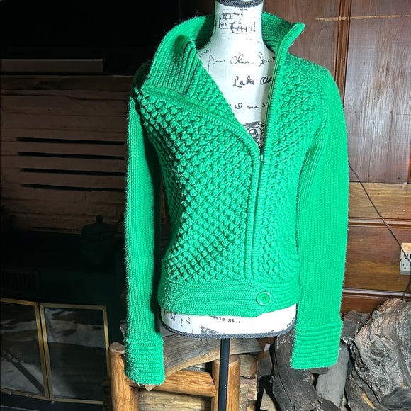 MODA Intl. Green Women's Moto-Inspired Knit Cardigan w/ Asymmetric Zip - Picture 2 of 9